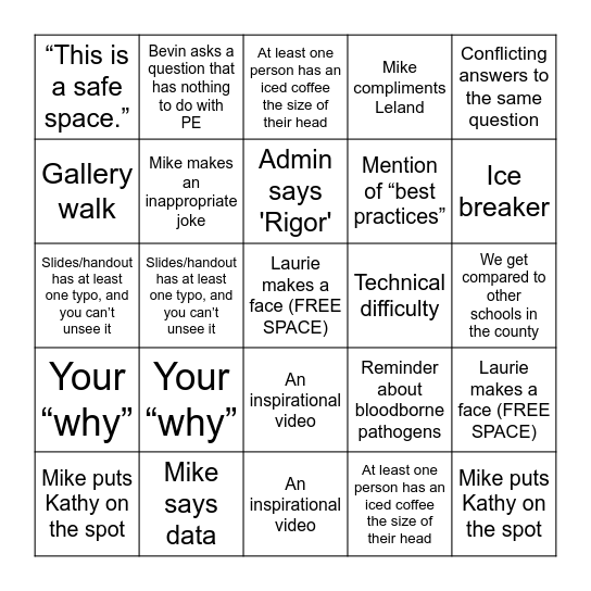 Back to School Meeting BINGO Card