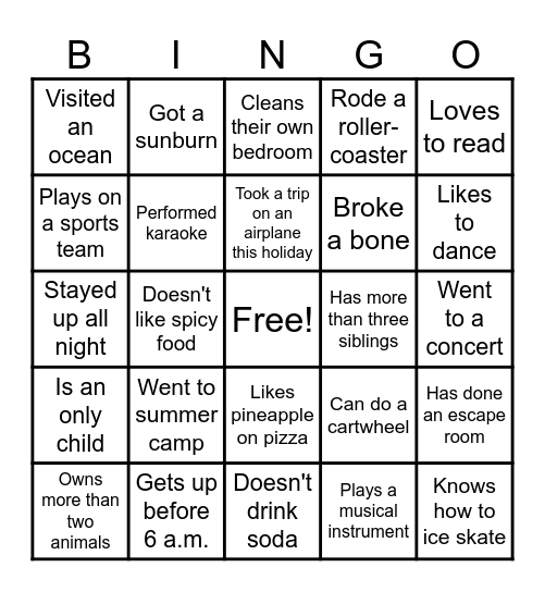 Classroom Bingo Card