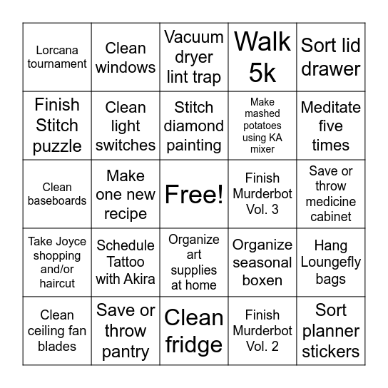 August 2025 Bingo Card