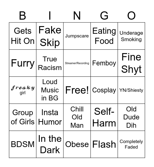 Omegle Bingo Card