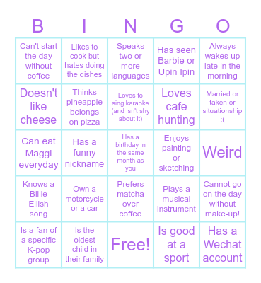 Find someone who! Bingo Card