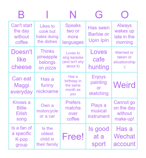 Find someone who! Bingo Card