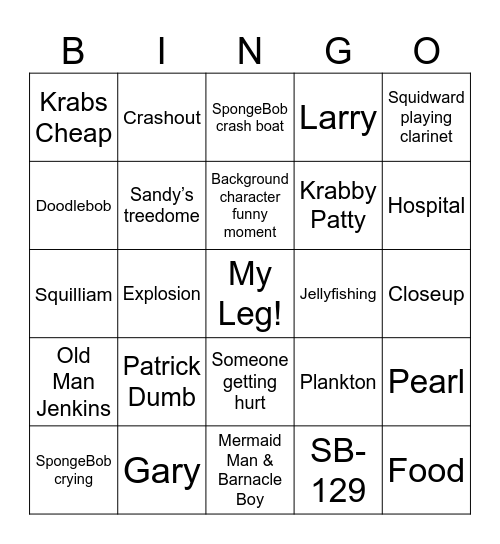 SpongeBob Bingo Card