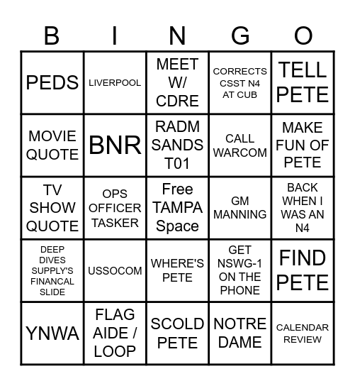 TUDD BINGO Card