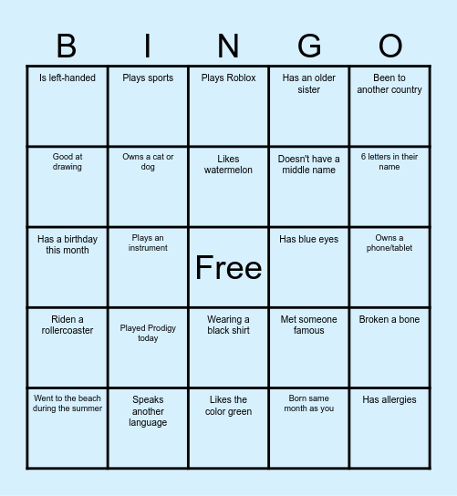 Find Someone Who Bingo Card