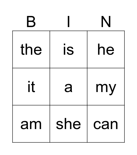 Basic Sight Words 1 Bingo Card