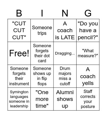 band camp bingo Card