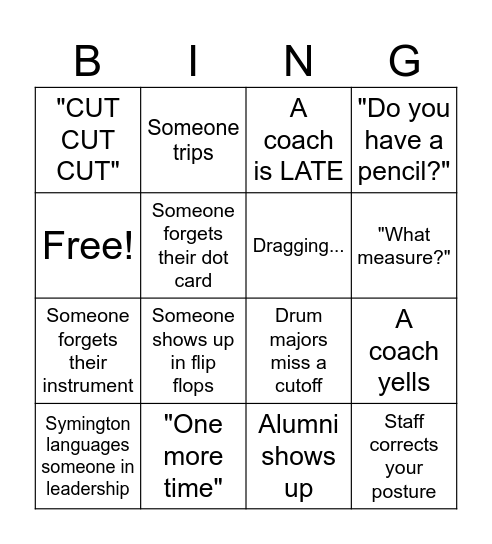 band camp bingo Card