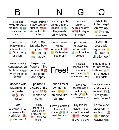 Cute Summer Vacation Bingo Card