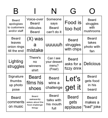 Beard Meats Food Bingo Card