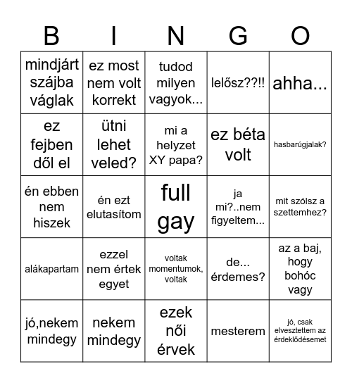 Bazsibingó Bingo Card