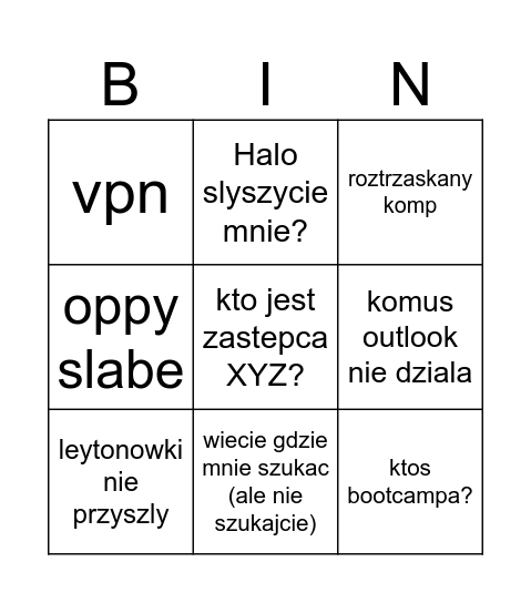 PONIEDZIALKI Bingo Card
