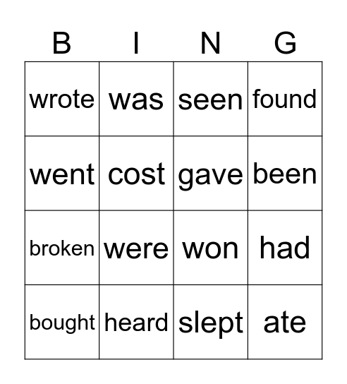 Irregular verbs Bingo Card