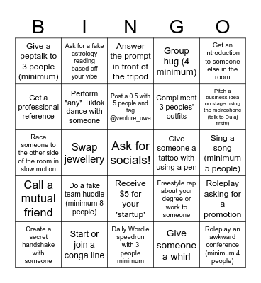 Venture Bingo Card