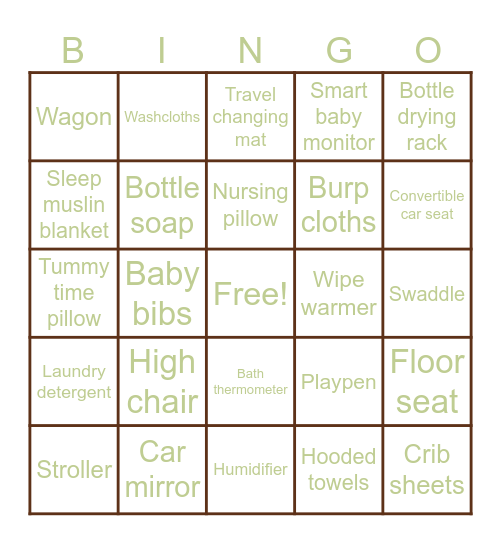Baby Bingo Card