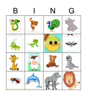 Animal Bingo Card