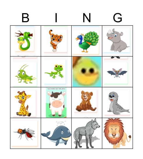 Animal Bingo Card