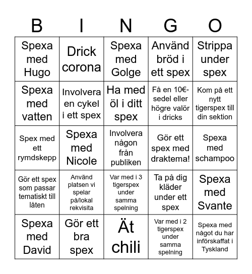 Spexbingo! Bingo Card