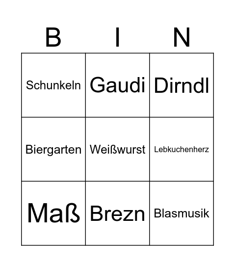 Oktoberfest Bingo Card