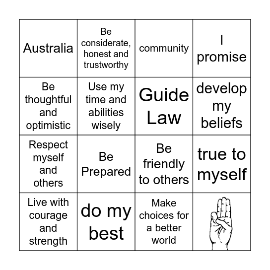 Guide Law Bingo Card