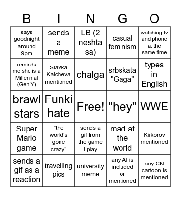 Mimeto bingo 🥱 Bingo Card