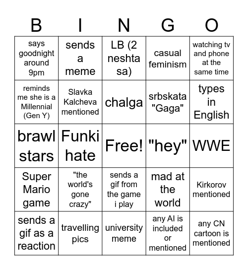 Mimeto bingo 🥱 Bingo Card