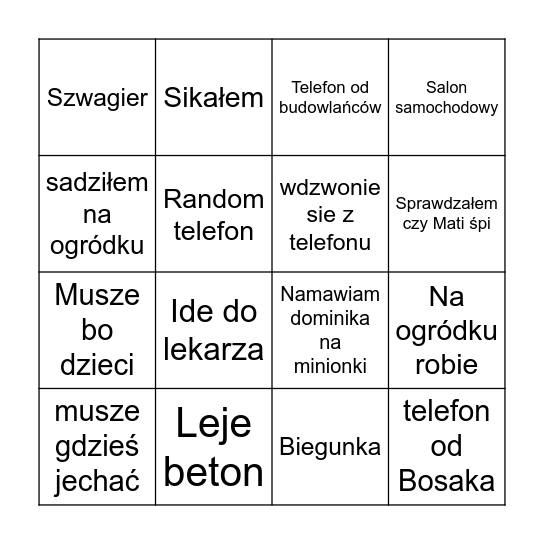 Gadomski Bingo Card