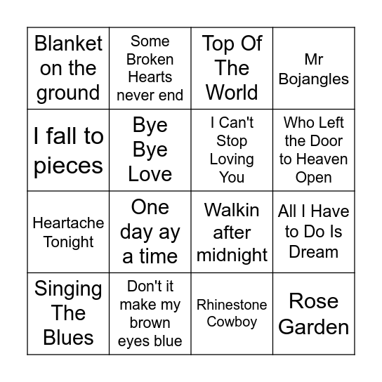 # Country Ballads Bingo Card