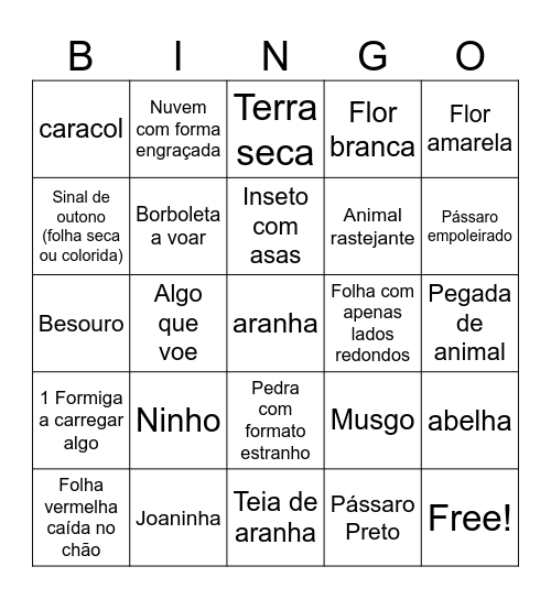 Bingo da Natureza Bingo Card