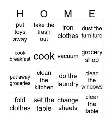 HOUSEHOLD CHORES Bingo Card