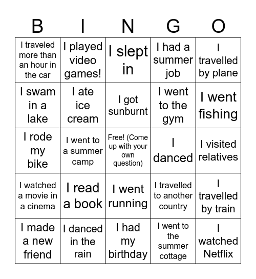 My summer holiday 2025 Bingo Card