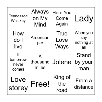 # Country Love Bingo Card