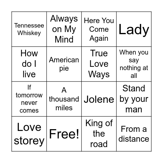# Country Love Bingo Card