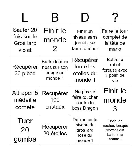 Bingo Mario Galaxy 2 Bingo Card