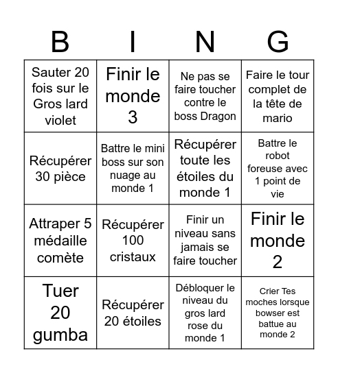 Bingo Mario Galaxy 2 Bingo Card