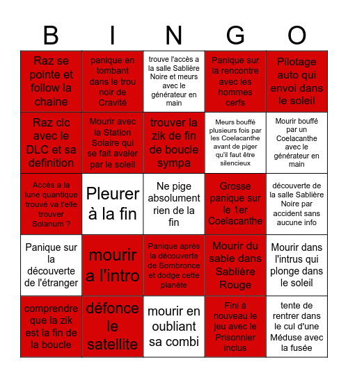 Bingo Outer Wilds Bingo Card