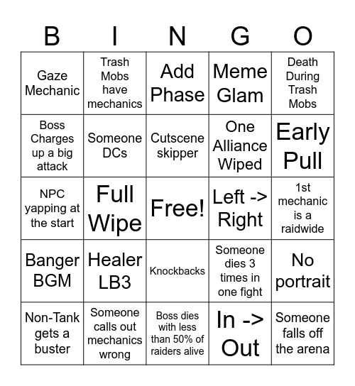 Alliance Raid Bingo Card