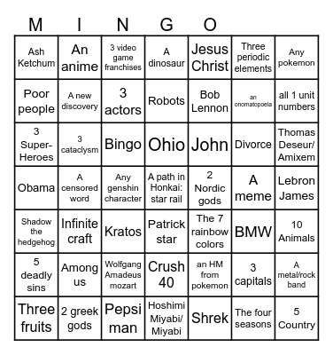 Infinite craft mingoo Bingo Card