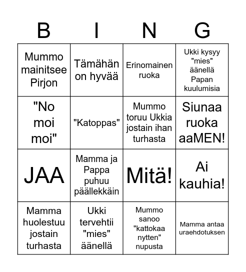 Iso vanhemmat Bingo Card