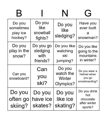 Winter sports Bingo Card