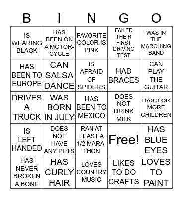 Dealer Services Fun Night Bingo Card