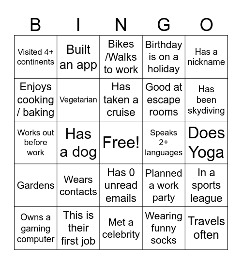 Team-Building Bingo Card