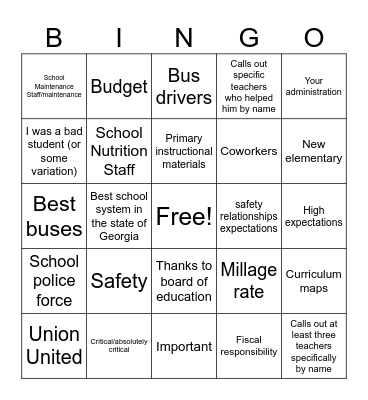 HOORAH Bingo Card