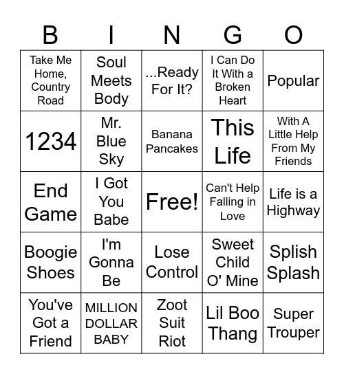 Musical Bingo Card