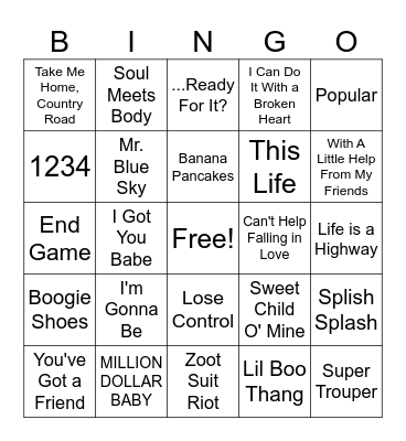 Musical Bingo Card