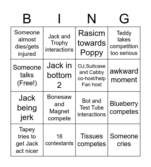 II s4 ep2 Bingo Card