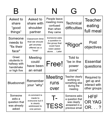 Teacher PD Bingo Card