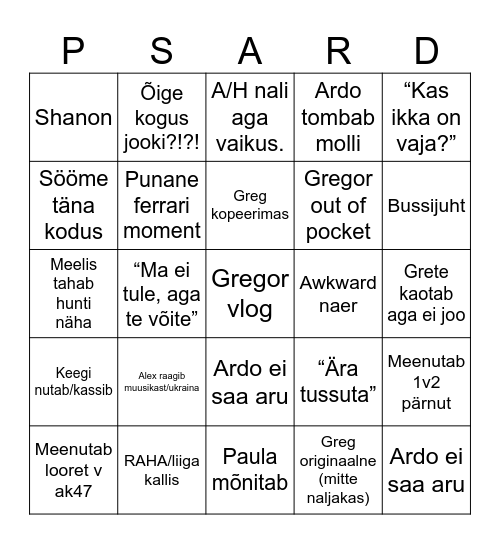 Pingu Bingo Card