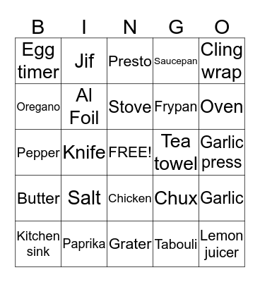 KITCHEN TEA BINGO Card