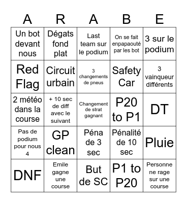 Emile est un PD Bingo Card